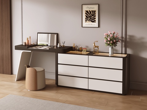  意式极简梳妆台 化妆台su模型 