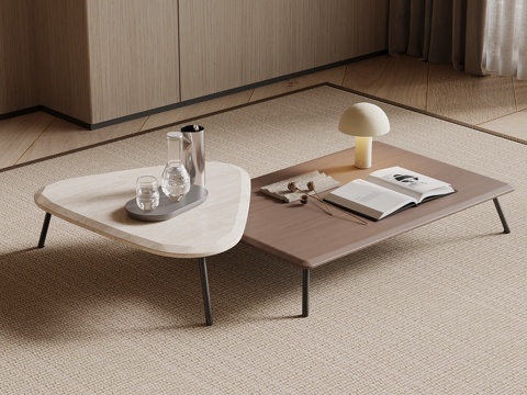  现代中古风茶几 子母茶几3d模型 