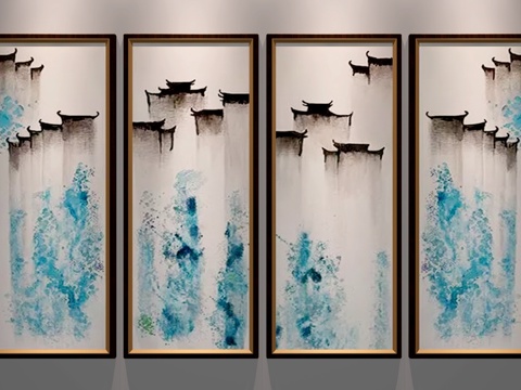  新中式写意挂画3d模型 