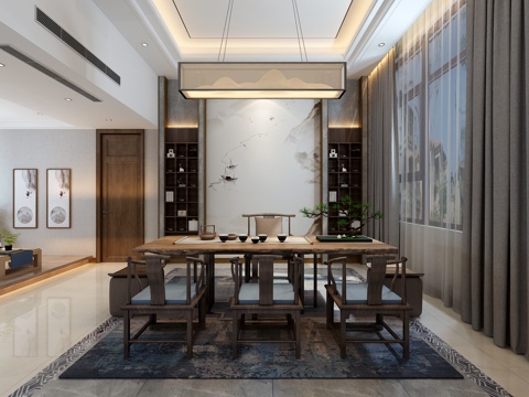  新中式茶室3d模型 