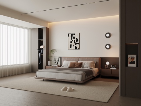  现代卧室 双人床 床头柜su模型 