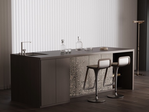 现代岛台 吧椅su模型