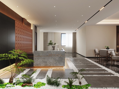  现代酒店前台3d模型 