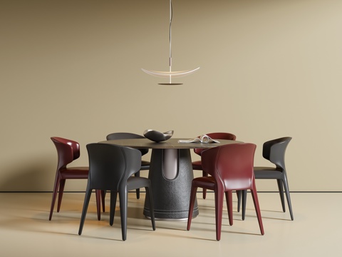  现代意式餐桌椅 圆形餐桌3d模型 