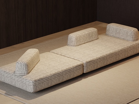 现代中古风双人沙发 休闲沙发su模型