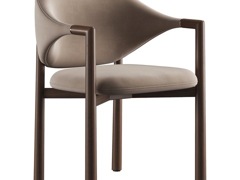  新中式布艺木质单椅3d模型 