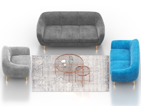  沙发茶几组合 双人沙发 客厅沙发 茶几 子母茶几 单人沙发3d模型 