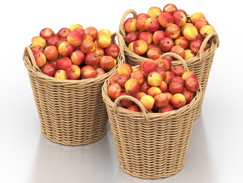  苹果 红苹果 水果 果篮 竹筐 竹篓 竹篮 柳条篮 水果篮3d模型 