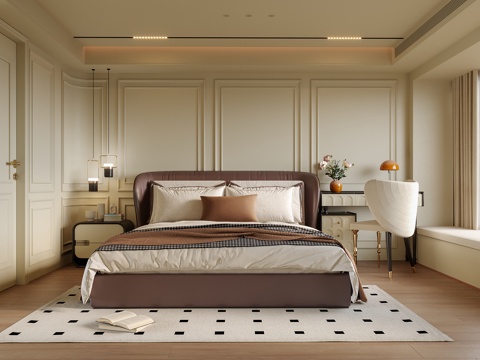  现代卧室 双人床 床头柜 梳妆台3d模型 