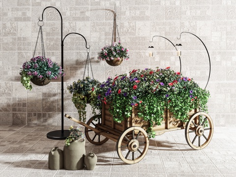  美式田园花草组合3d模型 