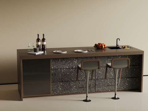 现代岛台 吧椅su模型