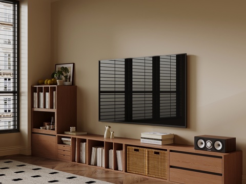  现代电视柜 中古风电视柜 斗柜su模型 