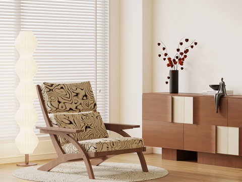 法式中古休闲椅 落地灯 边柜 地毯su模型