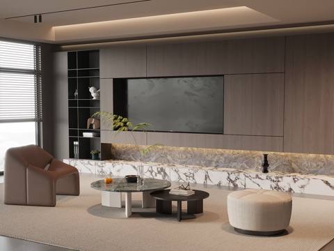 现代意式客厅 电视背景柜su模型