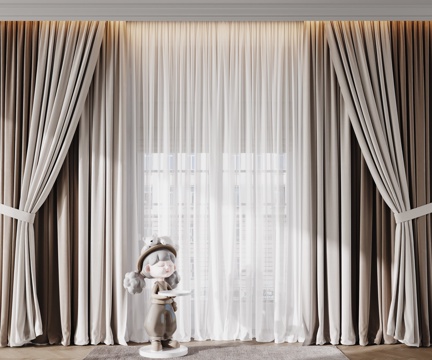  现代窗帘 纱帘 布艺窗帘3d模型 