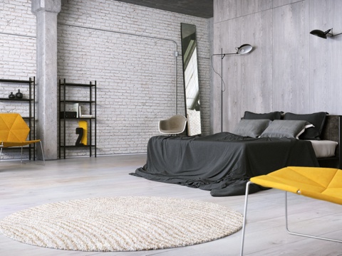  工业风卧室 超写实家装3d模型 