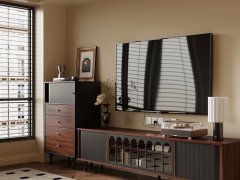  法式电视柜 中古风 电视柜 斗柜su模型 