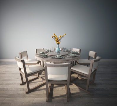  现代圆形餐桌椅摆件组合3d模型 