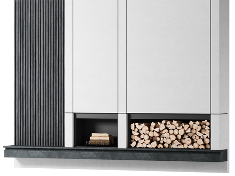  现代极简壁炉背景墙3d模型 