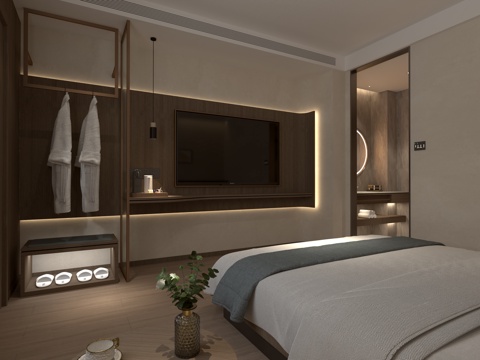  民宿大床房3d模型3d模型 