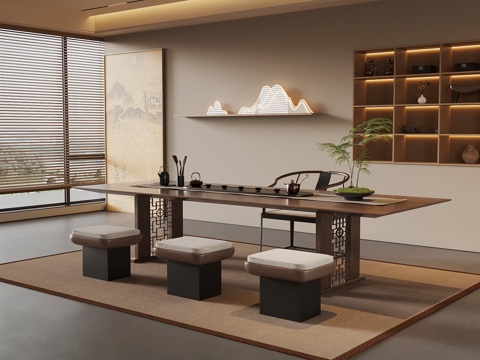  新中式茶室su模型 