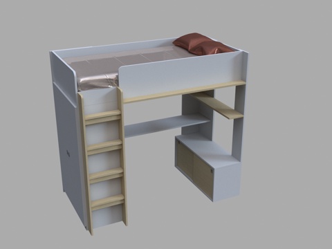  儿童床 高低床 架子床 学生宿舍床 上下床 多功能床 木头床3d模型 