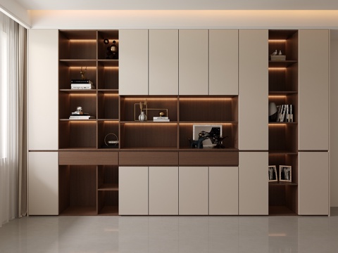  现代中古风沙发背景柜一体靠墙现代简约餐厅餐边柜酒柜3d模型 