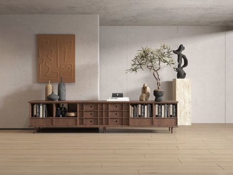  中古风矮柜 书柜 地柜3d模型 