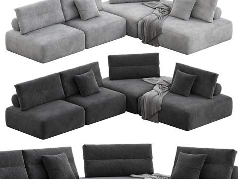  现代布艺组合转角沙发3d模型 