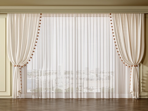  法式中古窗帘 通用窗帘 纱帘3d模型 