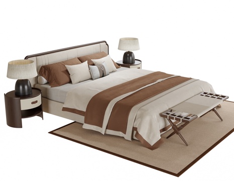  现代双人床 床尾凳 床头柜3d模型 