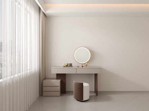  现代简约卧室床尾梳妆台意式极简靠墙书桌3d模型 