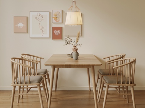 现代原木餐桌su模型