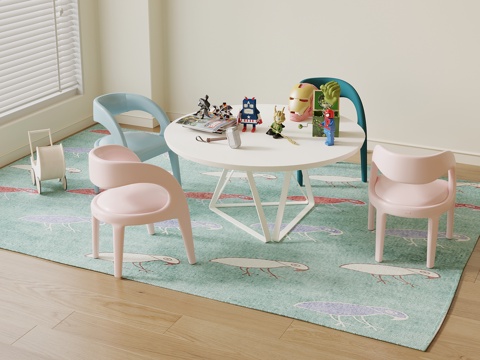  现代奶油风儿童桌椅 玩具桌椅3d模型 