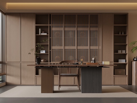  新中式茶室 茶桌椅 茶柜3d模型 