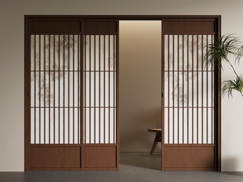  新中式推拉门su模型 