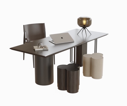  现代书桌椅 书桌su模型 