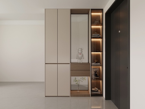  现代简约入户玄关客厅玄关柜中古风鞋柜一体3d模型 