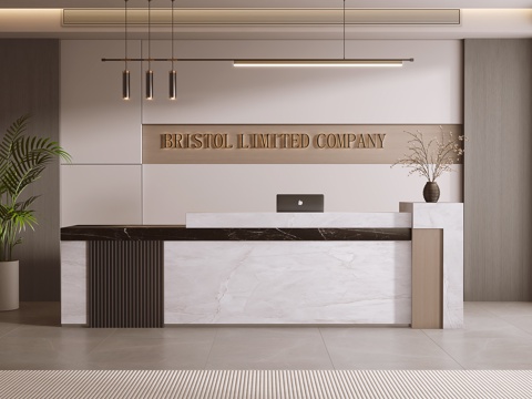  现代前台 接待台 办公前台su模型 