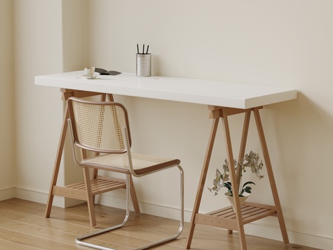  现代奶油风书桌椅3d模型 