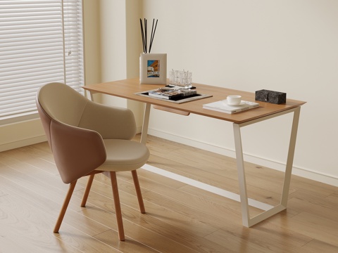  现代中古风书桌椅3d模型 