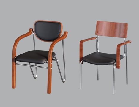 复古餐椅 中古不锈钢单椅 写字椅 藤编椅su模型