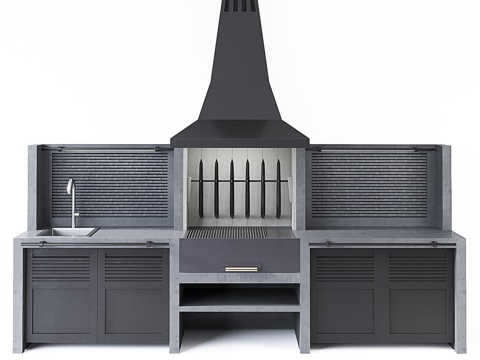  现代户外橱柜 户外烧烤3d模型 