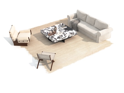  中古风沙发茶几组合3d模型 