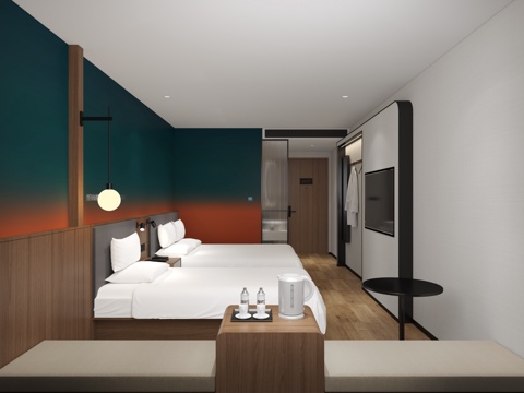  酒店客房家庭房双床房两人间三人间宿舍你好酒店3d模型 