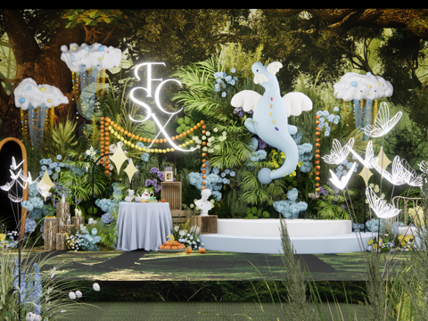 天空龙宝宝宴模型  婚礼花艺美陈su模型