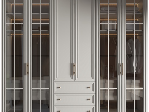  现代玻璃衣柜3d模型 