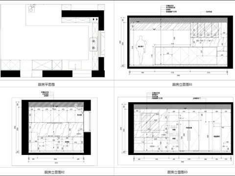 厨房墙面布局 墙面节点 厨房平立面图  现代厨房cad施工图