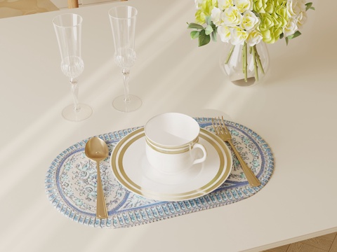  法式复古餐具 餐盘 摆件组合3d模型 