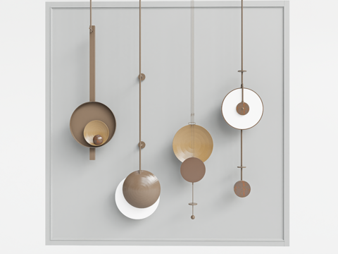 现代抽象艺术悬挂装置 圆形金属片 非对称排列su模型